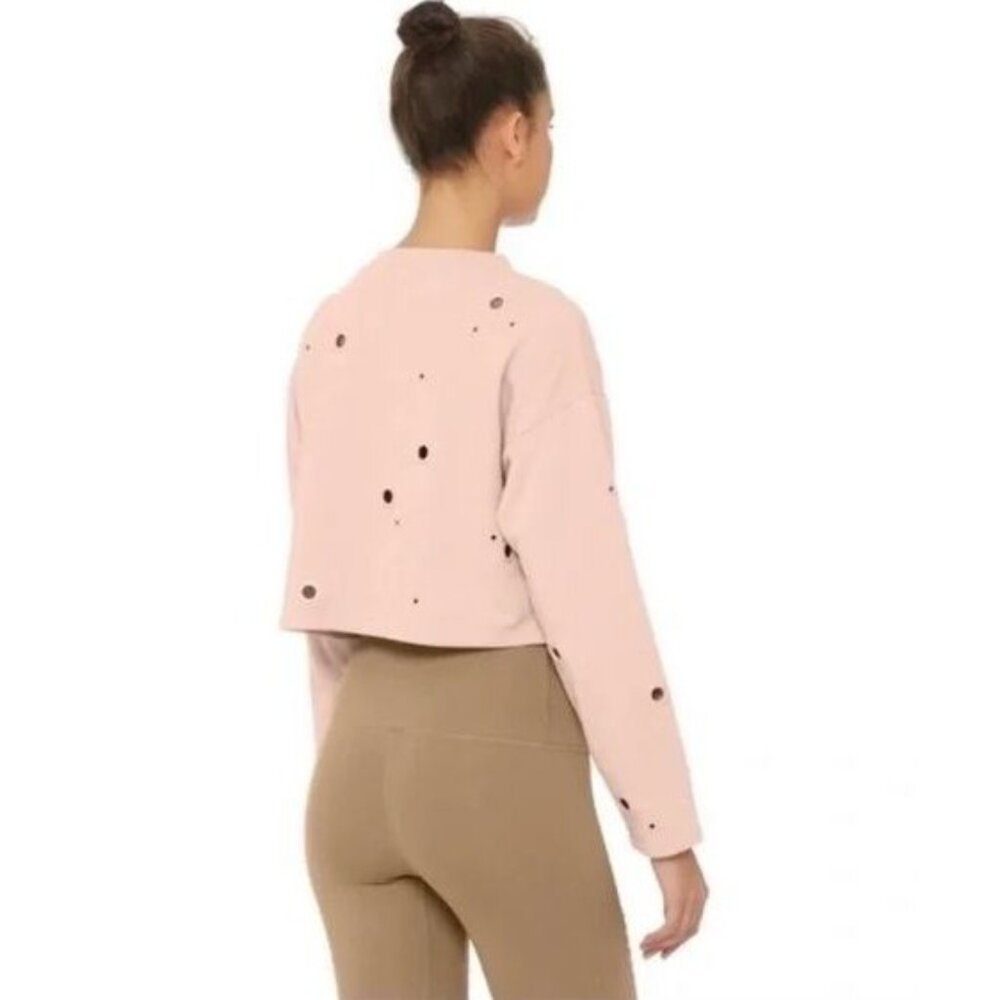 ALO Yoga Cadence Grommet Pink Cotton Blend Cropped Pullover Women's Small S - Picture 3 of 5